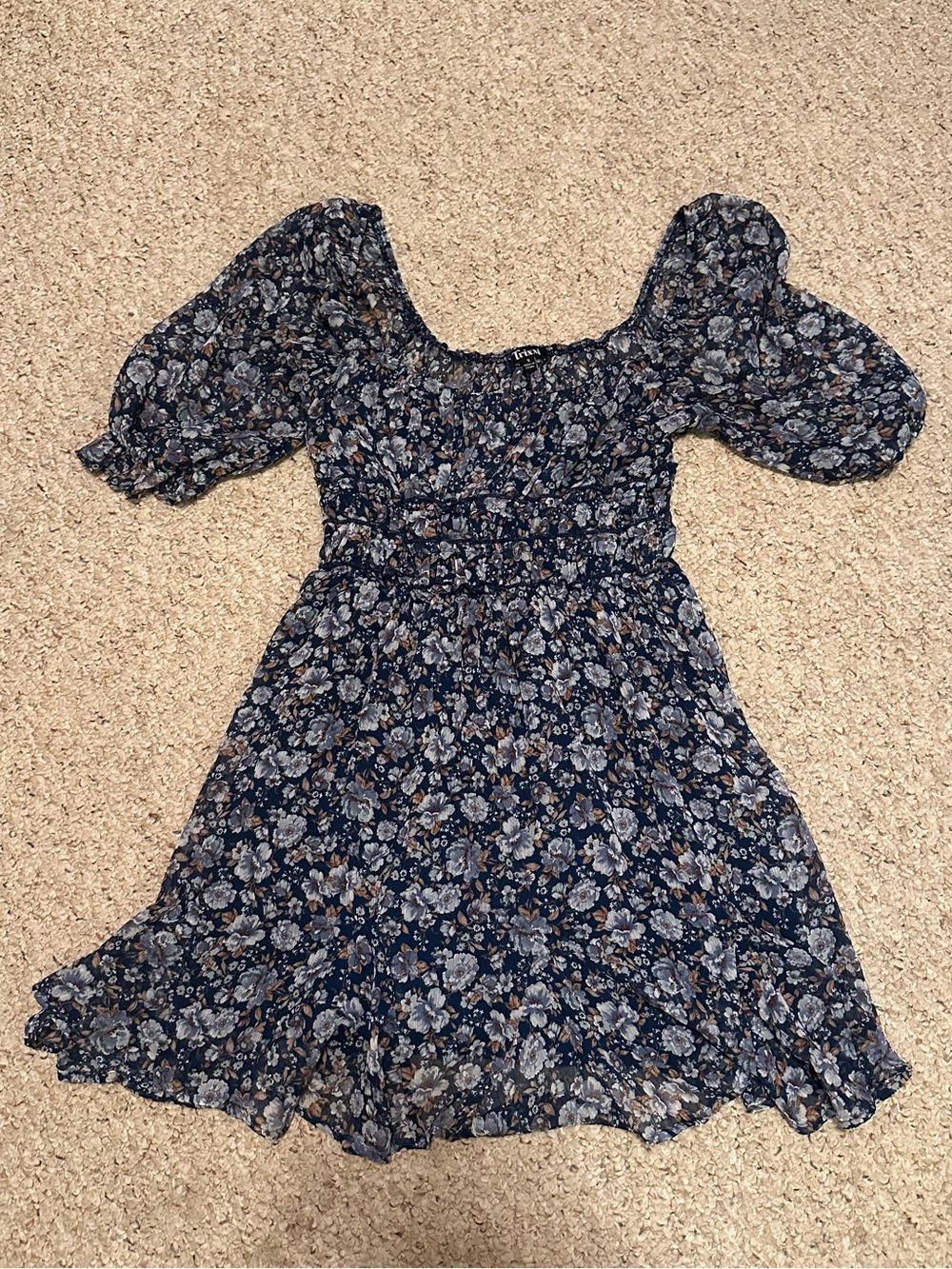 Trixxi Blue Floral Puff Sleeve Dress